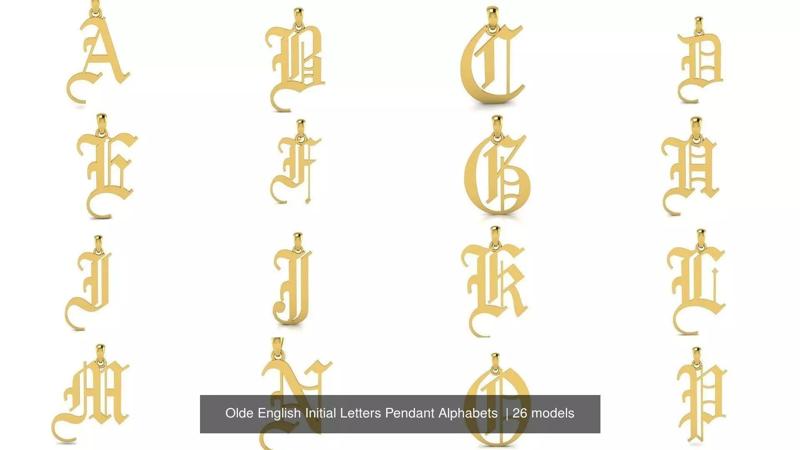 Olde English Initial Letters Pendant Alphabets  3D Model Collection
