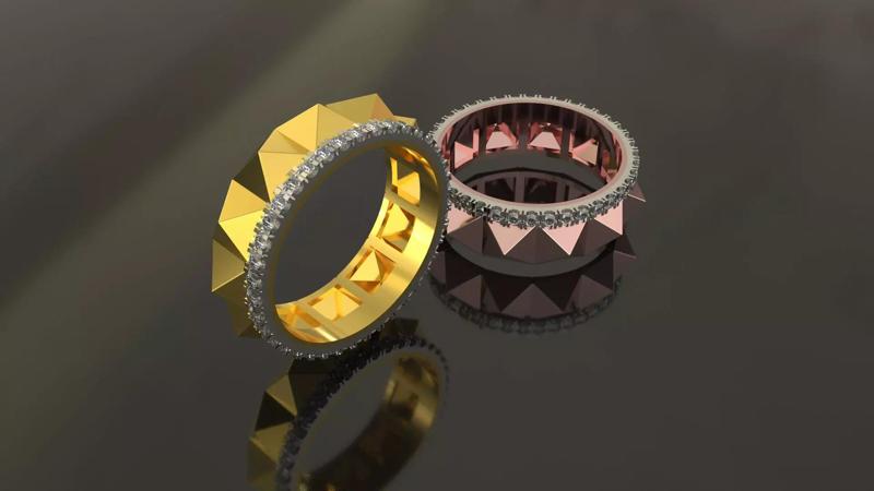 wedding band pyramid with diamonds sz 18 mm