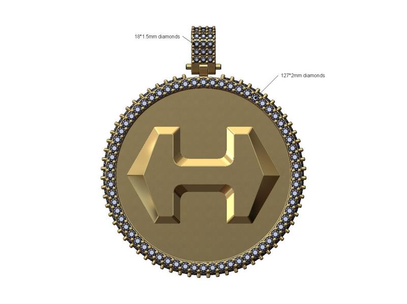 Iced 40mm Super H Hermes Diamond pendant 3D print model