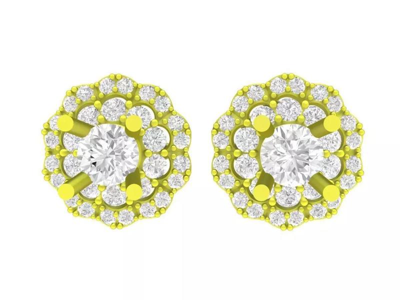 A7741 Flower Diamond Stud Earrings 3D Model
