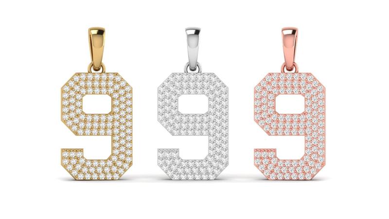 Number 9 Font Diamond Pendant