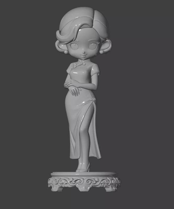 Elegant Chinese Qipao Lady Sculpture Model