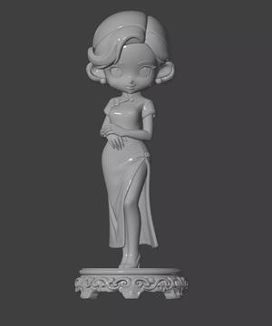 Elegant Chinese Qipao Lady Sculpture Model