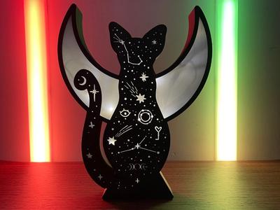 Midnight Moon Cat Lantern Light-Up Celestial Decor