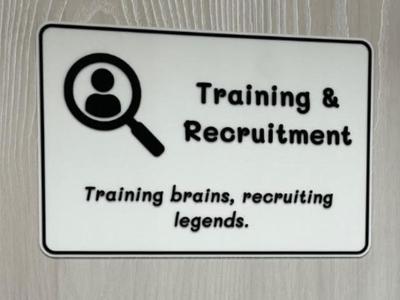 Training and Recruitment department door sign