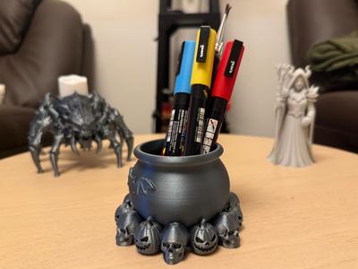 Halloween Cauldron Bat Skull & Pumpkin Pen Holder
