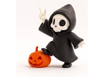 Kawaii Grim Reaper with Pumpkin | Spooky Halloween