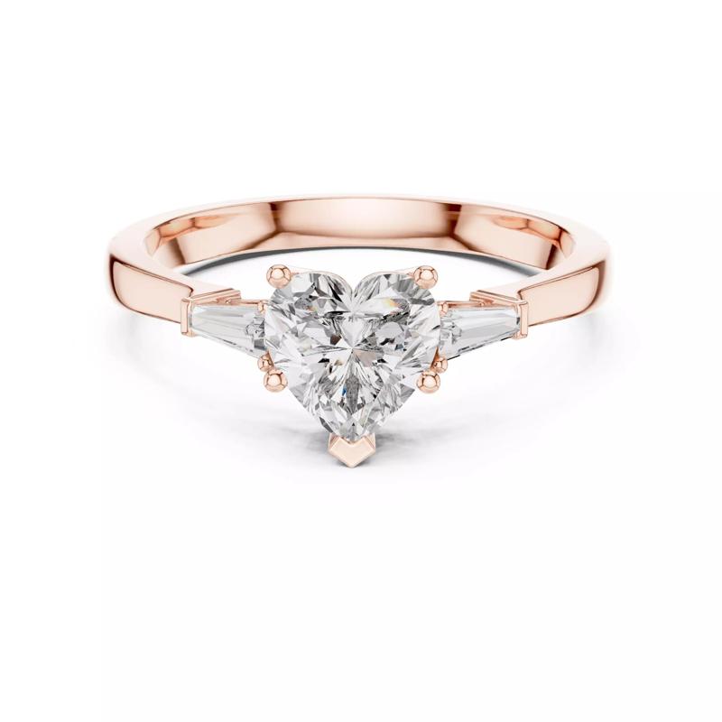 Three Stone Heart and Taper Baguette Wedding Ring 3DM STL Video