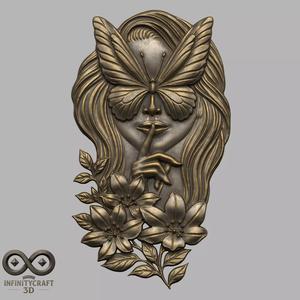 Silent Butterfly Lady 3D Artistic Relief for CNC or  Print