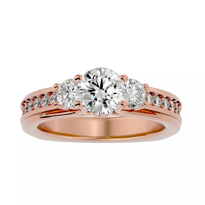 Tri Diamond solitaire wedding engagement ring with 360 view