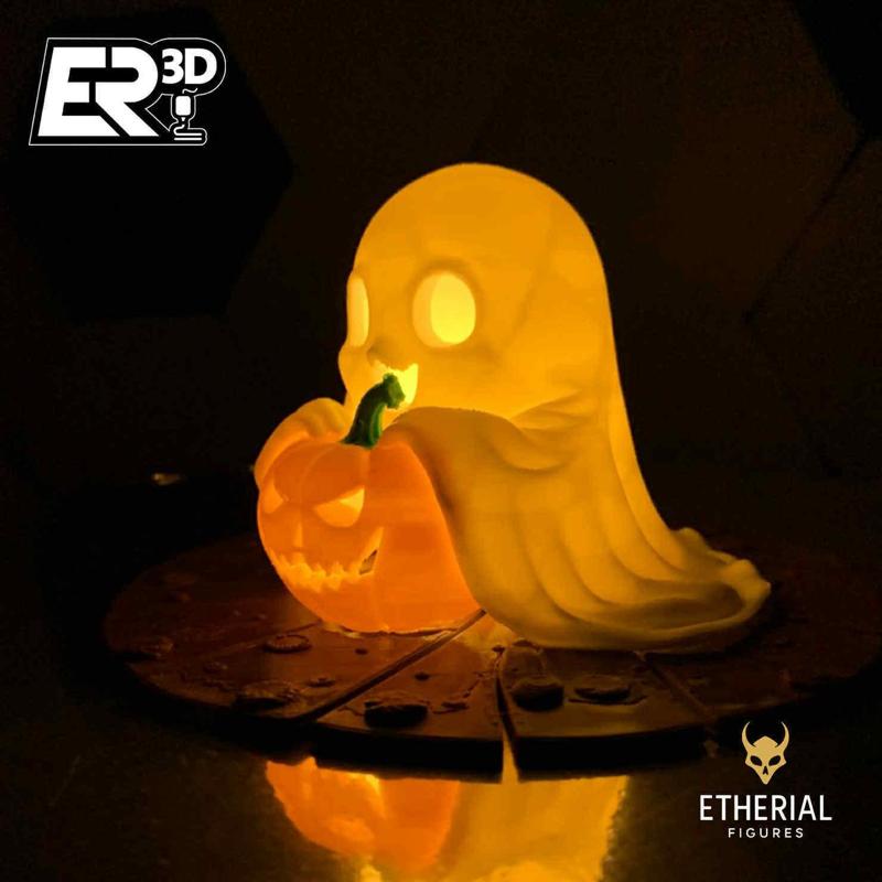Cute Little Ghost with Pumpkin – Halloween Tealight Holder