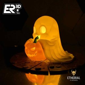 Cute Little Ghost with Pumpkin – Halloween Tealight Holder