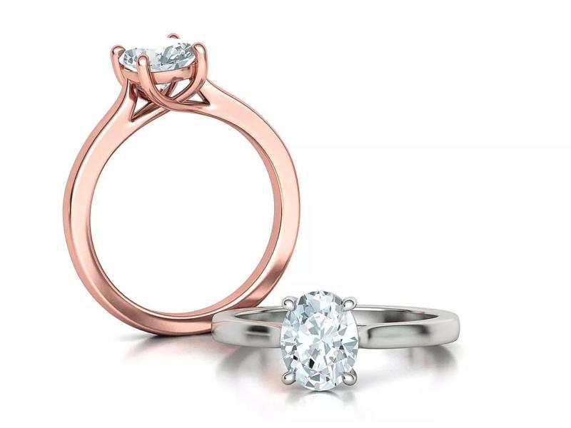 Solitaire Trellis Engagement Ring 9x7 Oval stone 4claw