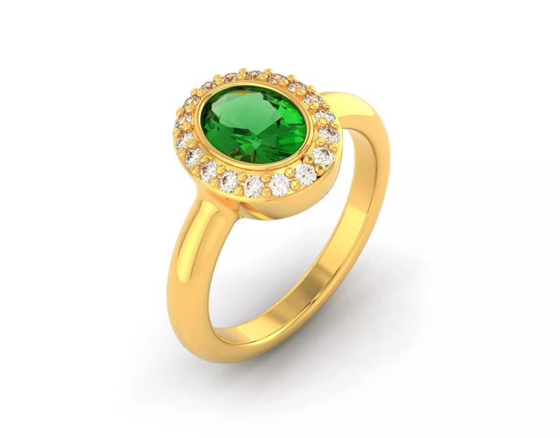 D-1040 oval emerald and diamond ring gold