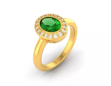 D-1040 oval emerald and diamond ring gold