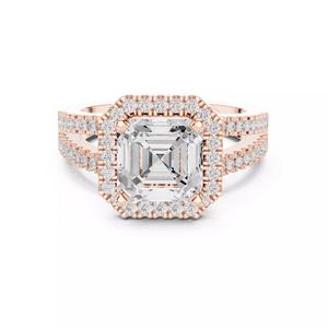 Split Shank Asscher Cut Halo Diamond Wedding Ring 3DM STL Video
