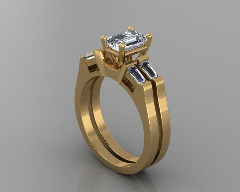 Emerald Cut Diamond Ring Bridal Set