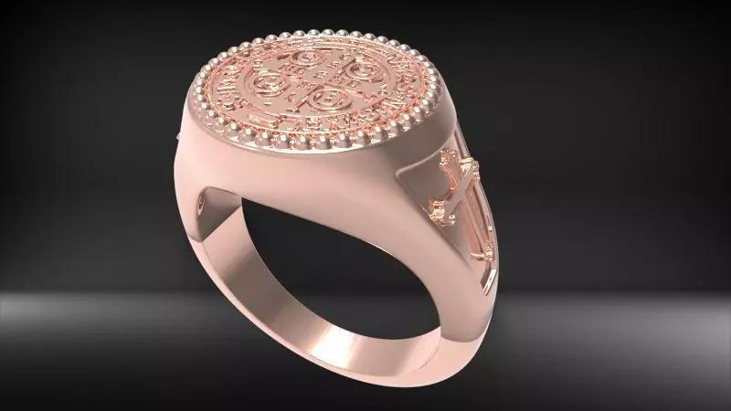 St Benedict Medal Cross Ring Religious Catholic Men Signet Ring