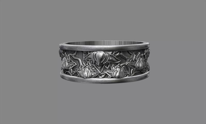 Japanese Lotus flower floral wedding ring