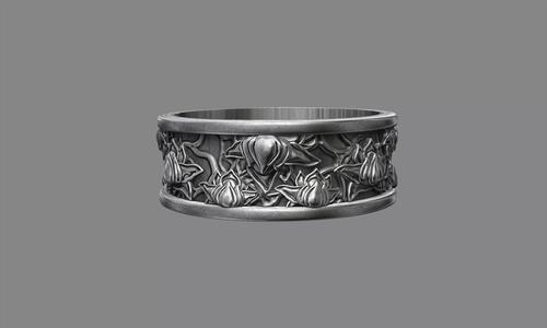 Japanese Lotus flower floral wedding ring