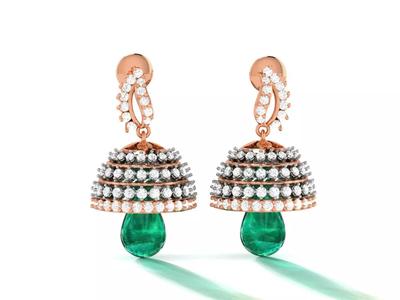 Hanging Diamond Drops Earrings 3dm render details
