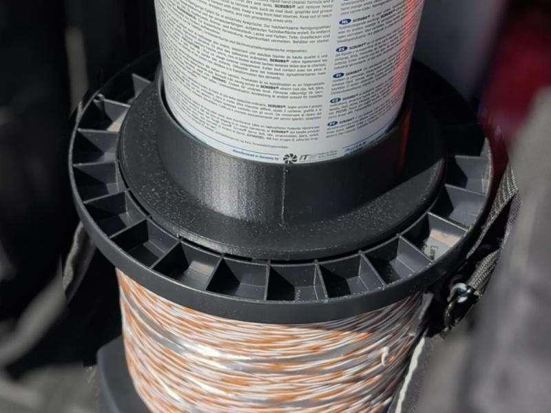 Scrubs Towel Bucket on Cable Reel Mount