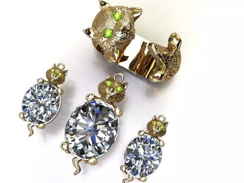 Cat Set S 06 pendant ring and earring