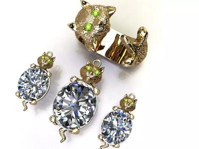 Cat Set S 06 pendant ring and earring