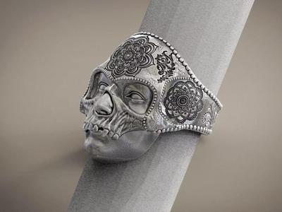 Ring Skull Mandala Mehndi  Buddism  India Openwork STL for 3d