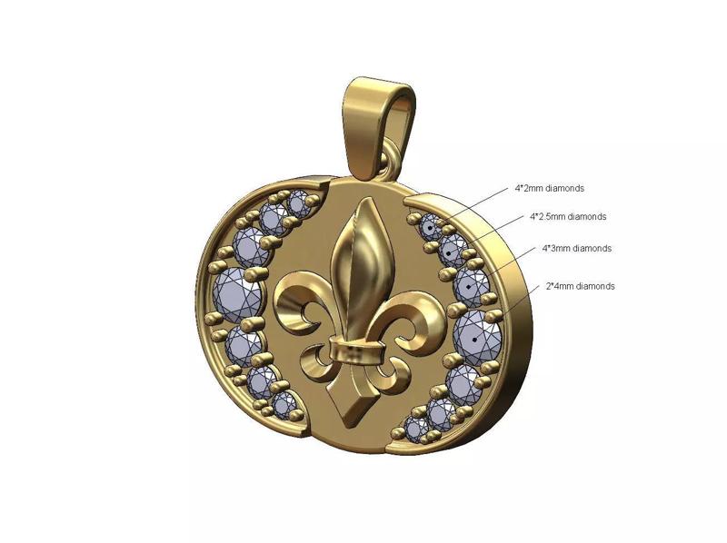 Diamond crescent moon royal lily pendant