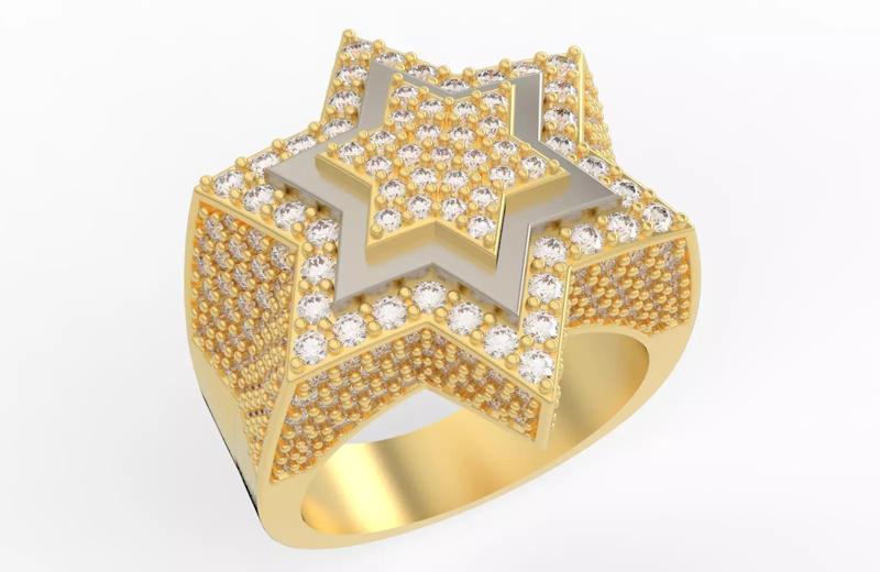 6 Angles Pave Star Ring Style 4 Size US 9