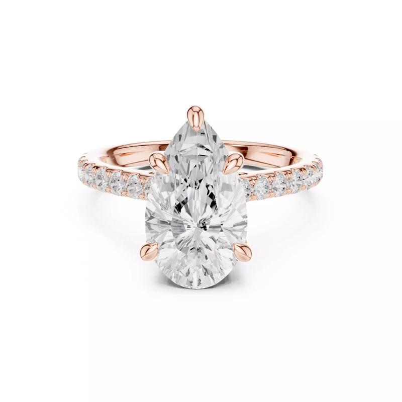 4CT Elongated Pear Cut Hidden Halo Pave Diamond Ring File Video