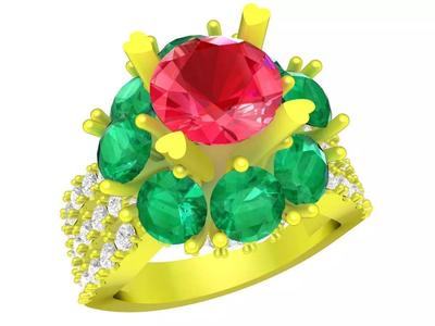 Diamond Women Ring Fashion Flower 3D Model 5443A