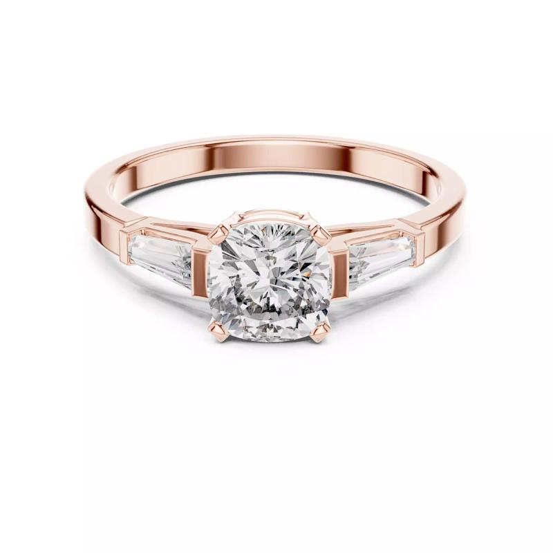 Cushion Baguette Trio Solitaire Ring 3dm stl renders animation