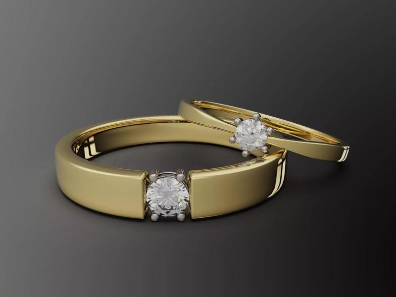 Solitaire Couple Wedding Rings 4-14US Sizes