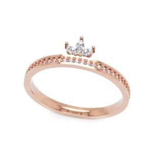 Crown Accent Diamond Ring with Minimalist Band