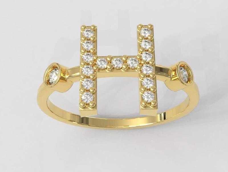 Diamond Letter Ring - H