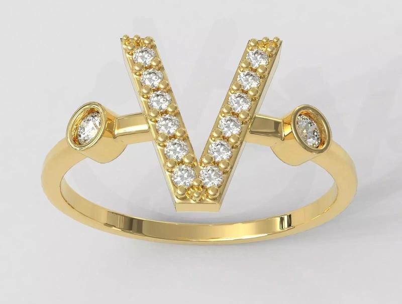 Diamond Letter Ring - V