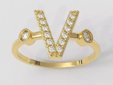 Diamond Letter Ring - V