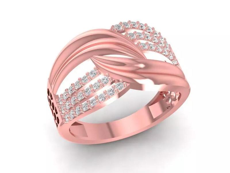 Elegant Women Wide Band Ring with Pave Diamond Strands 3084
