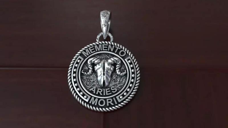 Zodiac aries skull pendant memento mori