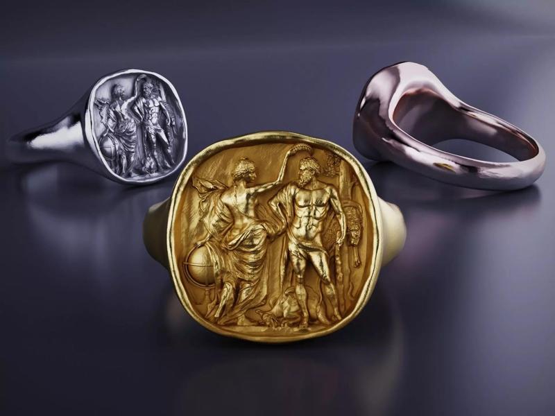 Hercules Crowned Signet Ring  Mythological Warrior Ring 3D Model
