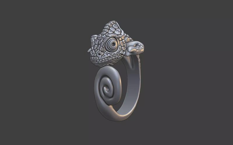 chameleon lizard silver ring