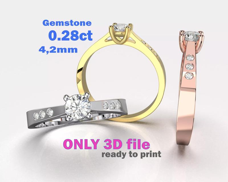 Classic Engagement Ring  03ct Printable STL