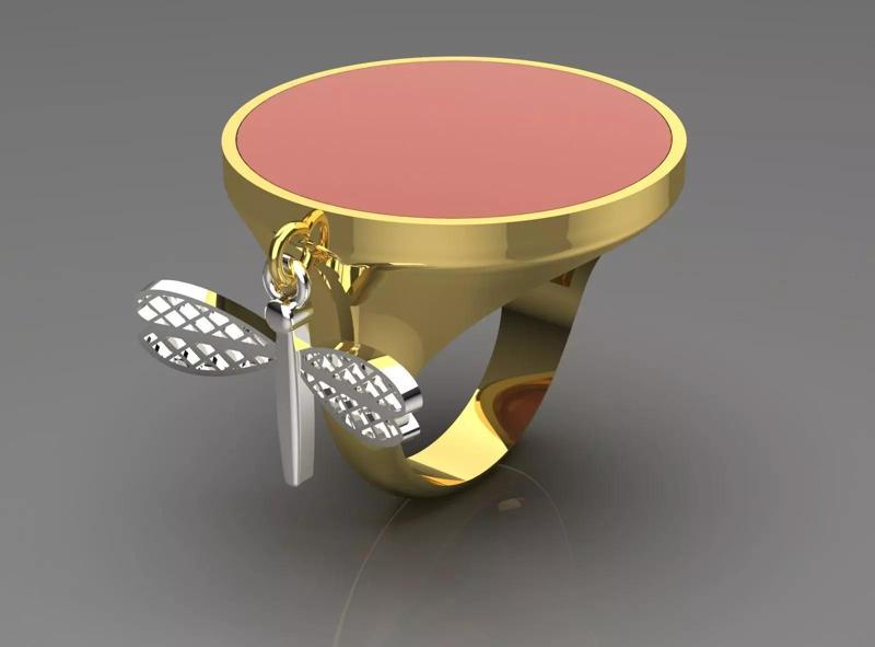 Seal design ring with agate stone dragonfly pendant model gr0111