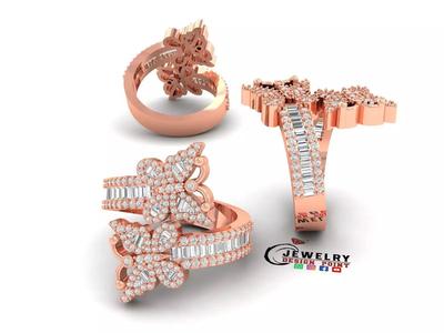 Custom Butterfly Shape Cluster Diamond Ring - Butterfly Ring