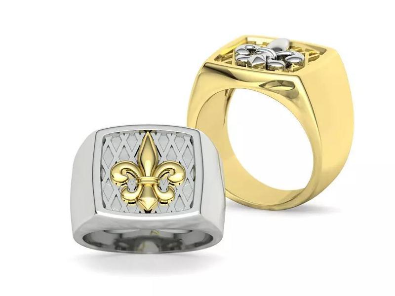Fleur de Lis Signet Ring Cushion Top Men Signet ring 10-12US