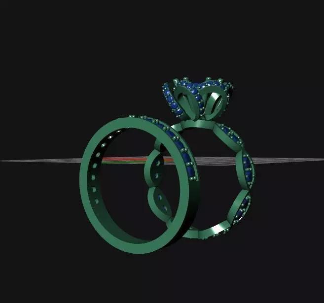 Floral Gemstone Ring 3D Model - Size 54 - Editable