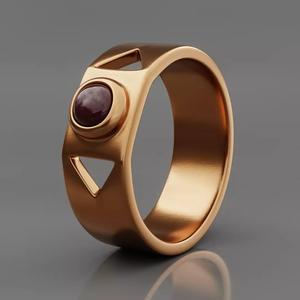Geometric Gold Ring with Red Gemstone - Modern 3D Print Jewelry