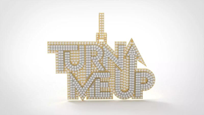 Model 1096  Turn Me Up Name Logo Diamond Iced Out Pendant